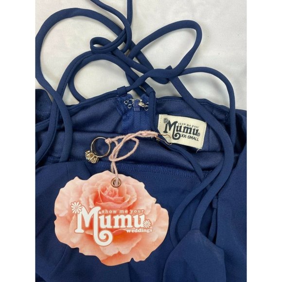 Show Me Your MuMu Godshaw Goddess Gown Dress Medium Strappy Back Rich Navy - Picture 10 of 11